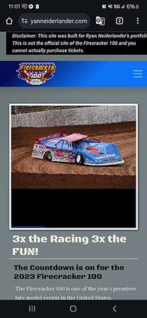 Screenshot of the mobile Firecracker 100 web site  created by Ryan Neiderlander