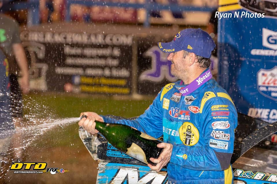 Driver Tim McCreadie celebrating winning a big race